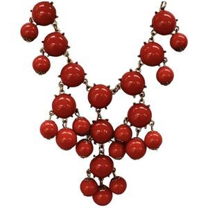 Vintage Simple Addiction Cherry Bright Red Beaded Gold Tone Statement Necklace